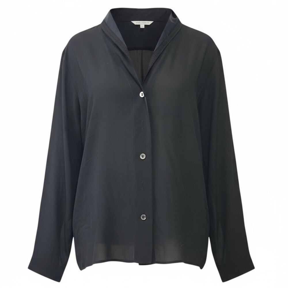 La Perla Vintage Y2K Silk Shawl Collar Blouse size XS Sheer Black Button front